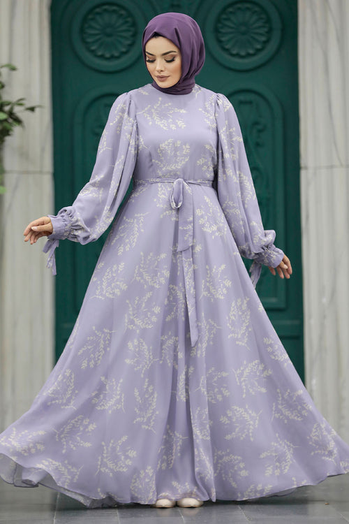 White Lavender Chiffon Dress