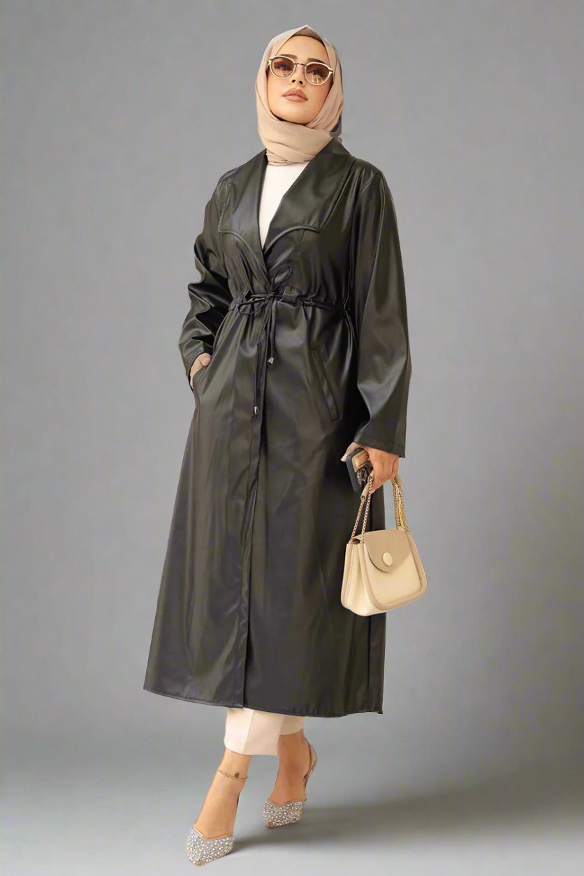 Leather Drawstring Coat