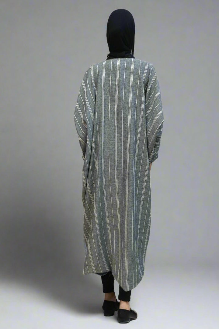 Grey & White Striped Opened Abaya