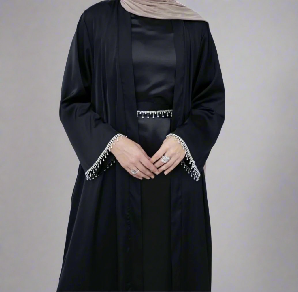 Crystal Belt Satin Abaya