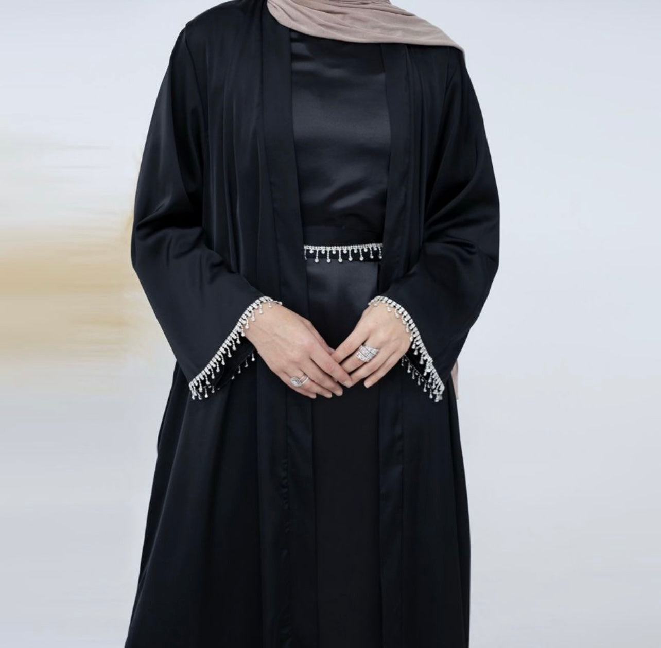 Crystal Belt Satin Abaya