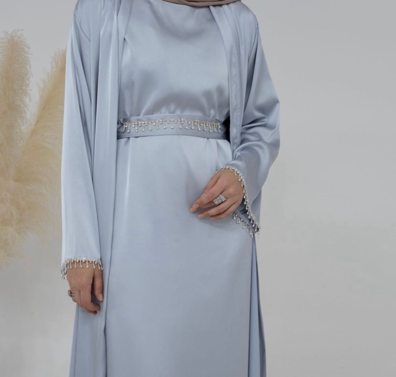 Crystal Belt Satin Abaya