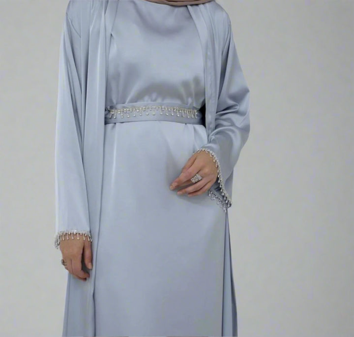 Crystal Belt Satin Abaya