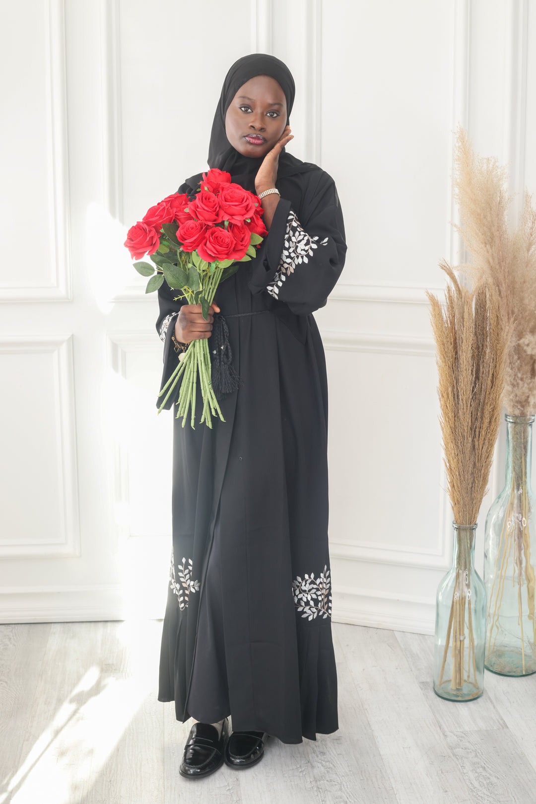 Golden Blossom Belted Abaya