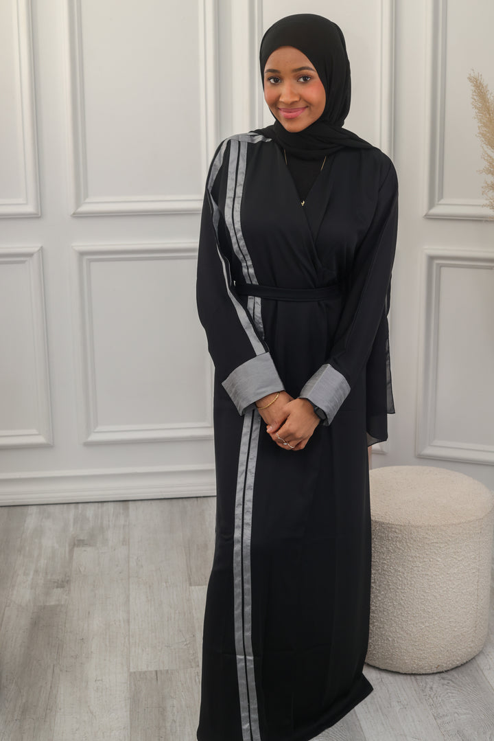 Grey Lined Abaya