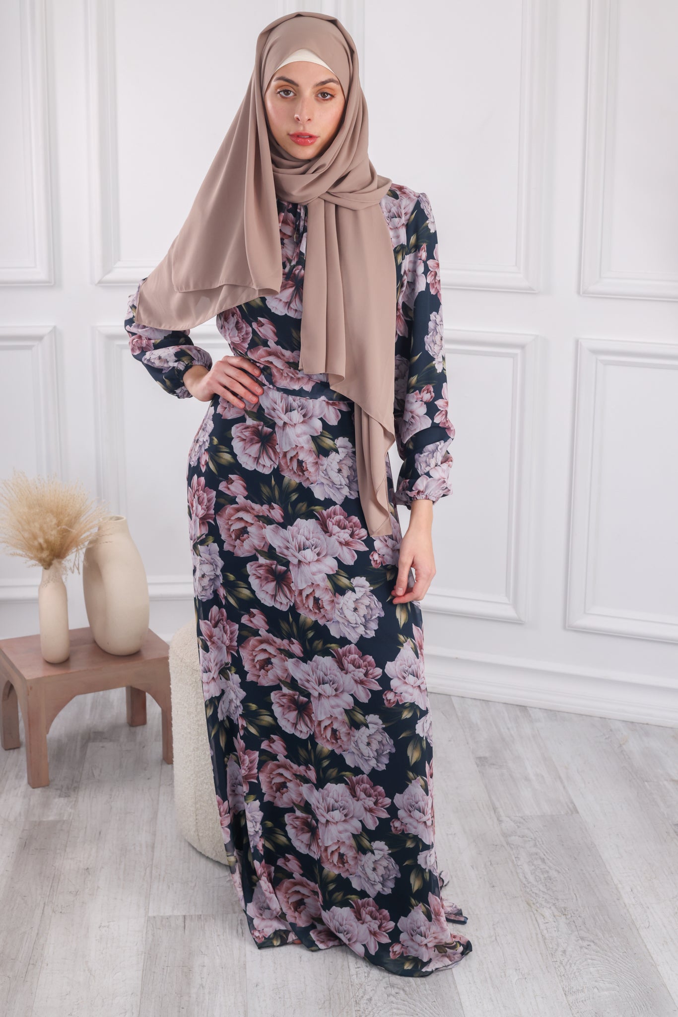 Pink Floral Chiffon Dress