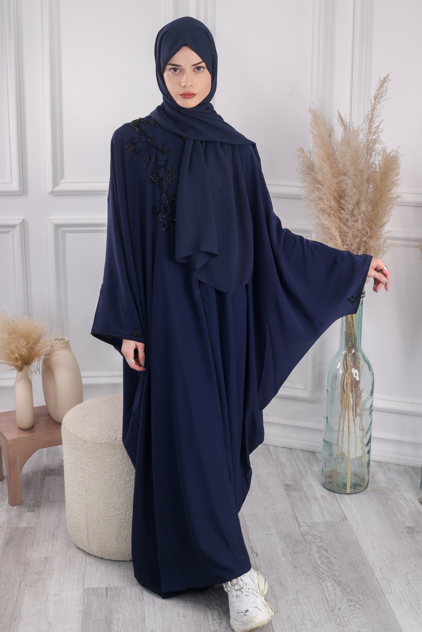 Navy Blue Butterfly Abaya