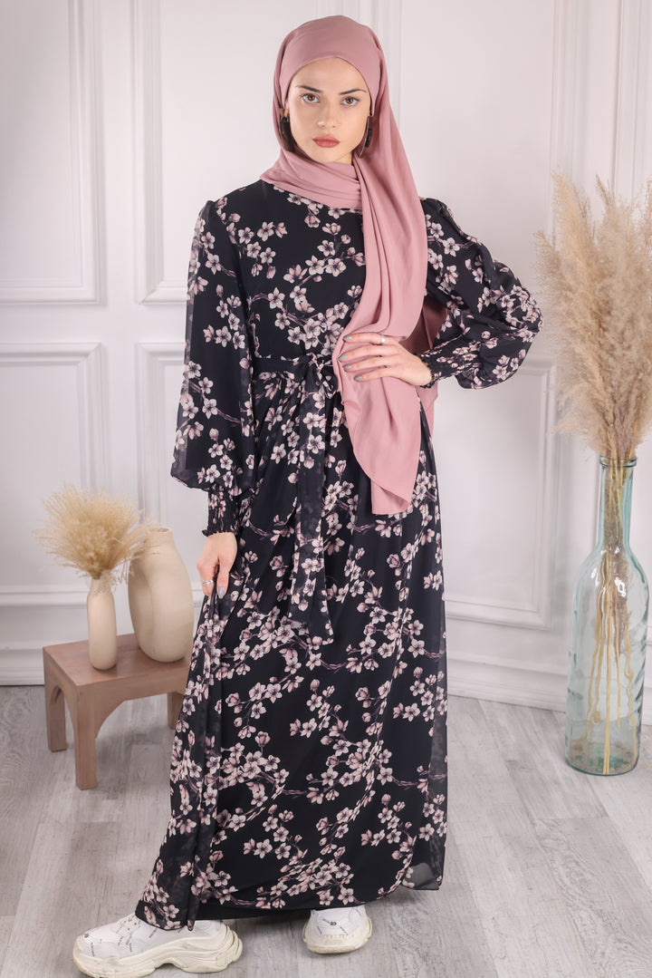 Blossom Black Floral Chiffon Dress