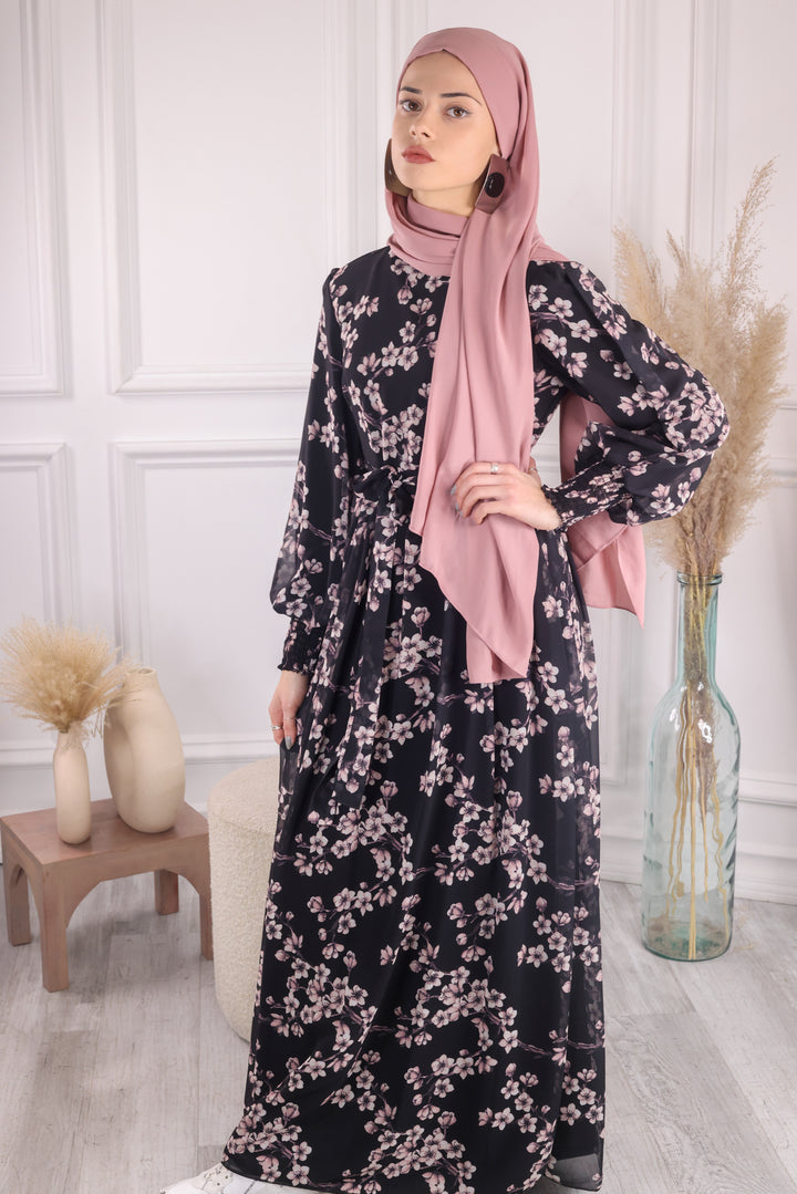 Blossom Black Floral Chiffon Dress