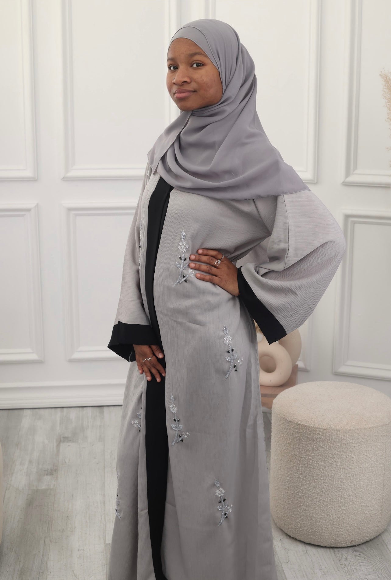 Floral Grey Abaya