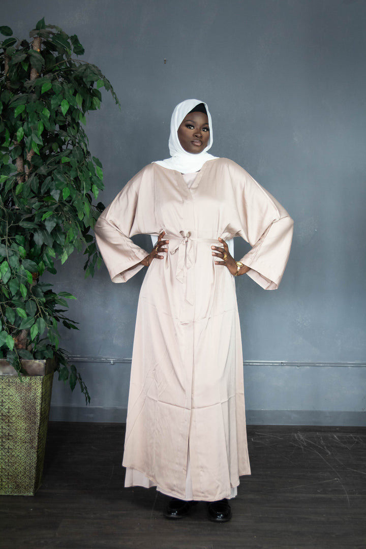 Satin Buttoned Two-Piece Abaya