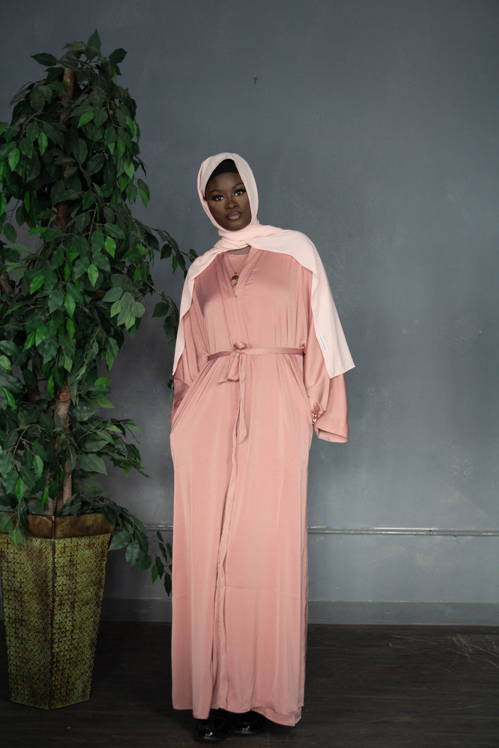 Satin Buttoned Two-Piece Abaya