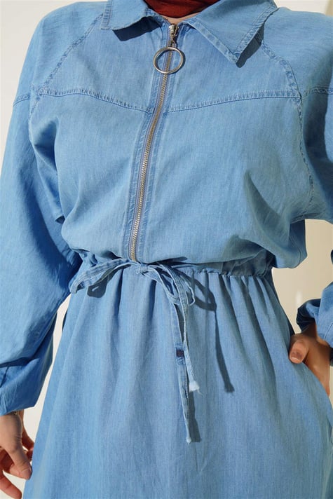 Front Zippered Denim Dress