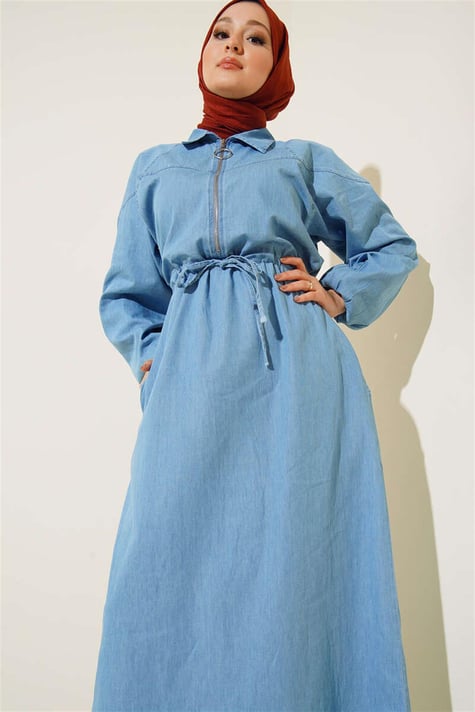 Front Zippered Denim Dress