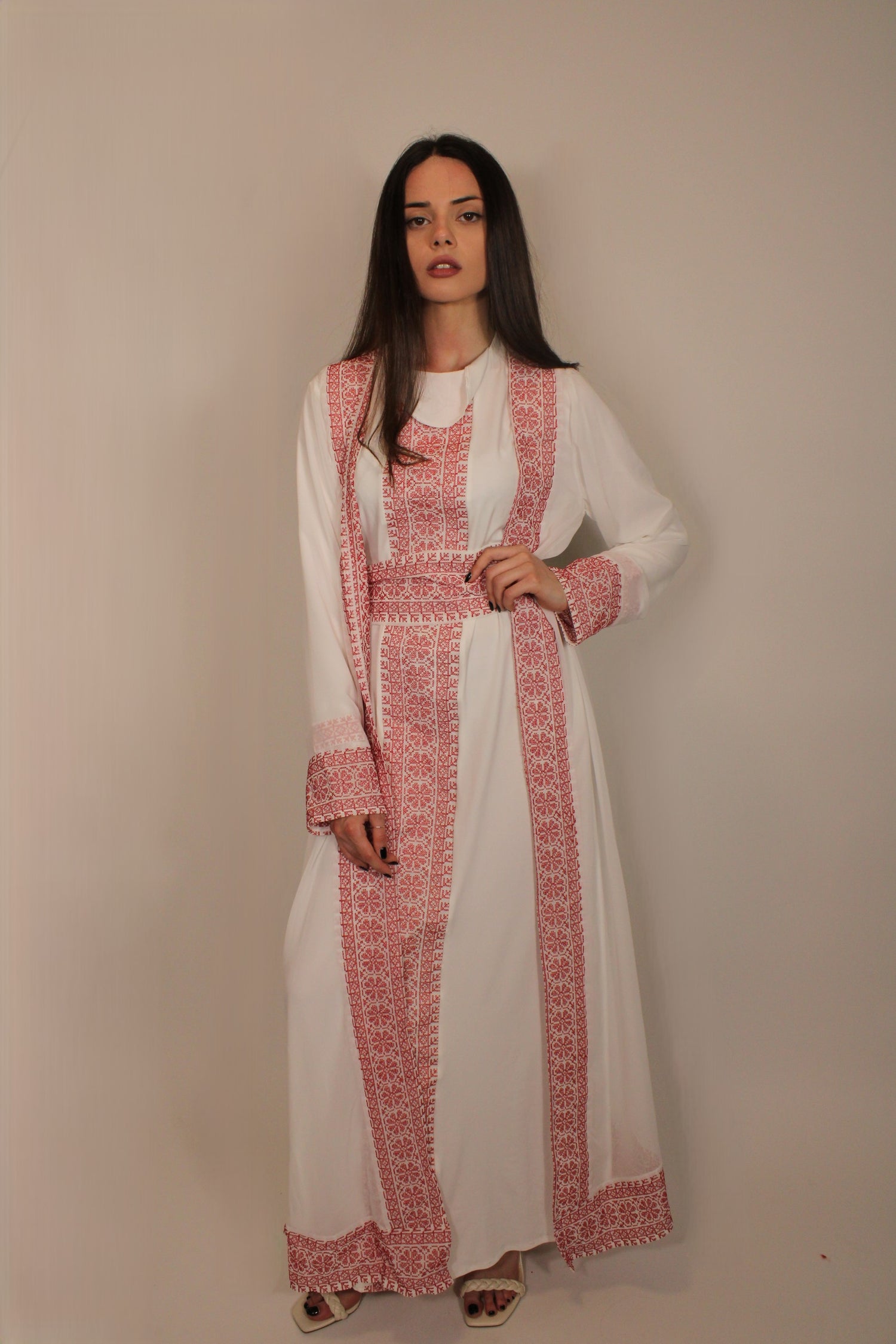 White Two-Piece Palestinian Abaya